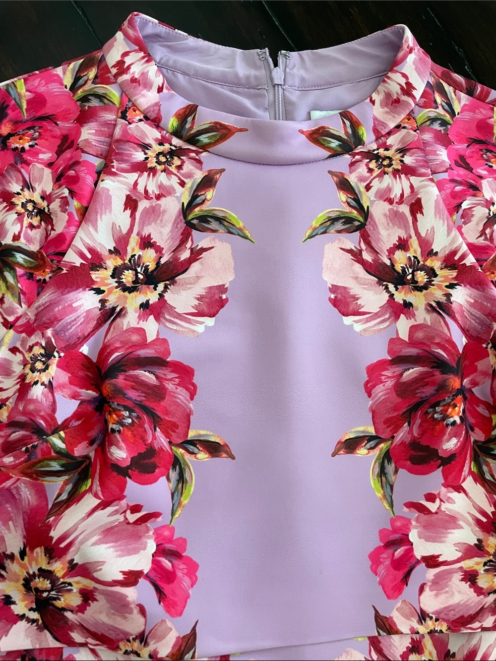 BADGLEY MISCHKA Floral Orchid Print Funnel-neck Body-con Midi Dress, Size 12